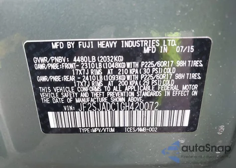 2016 Subaru Forester 2.5I Premium из США, поврежденный, VIN JF2SJADC1GH420072